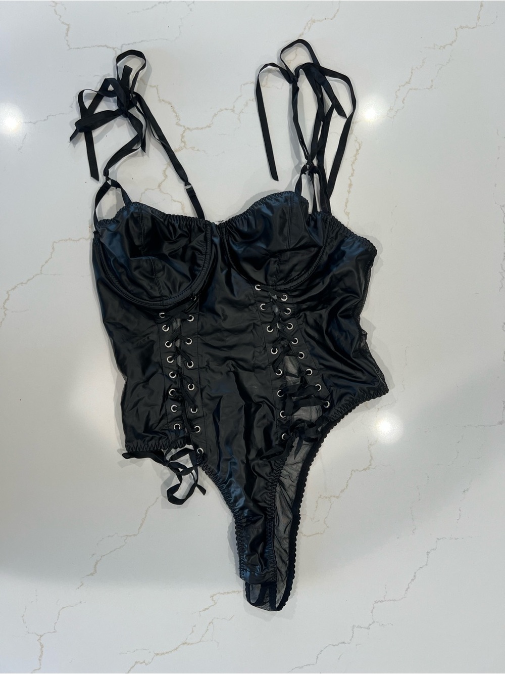 Y2K Gothic Black Lace-Up Corset Bodysuit 🖤⛓️